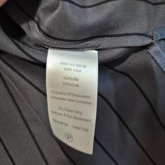 ATM Grey Silk Striped Tuxedo Pajama Blouse Size L Designer WorkMenswearInspired - Picture 16 of 16